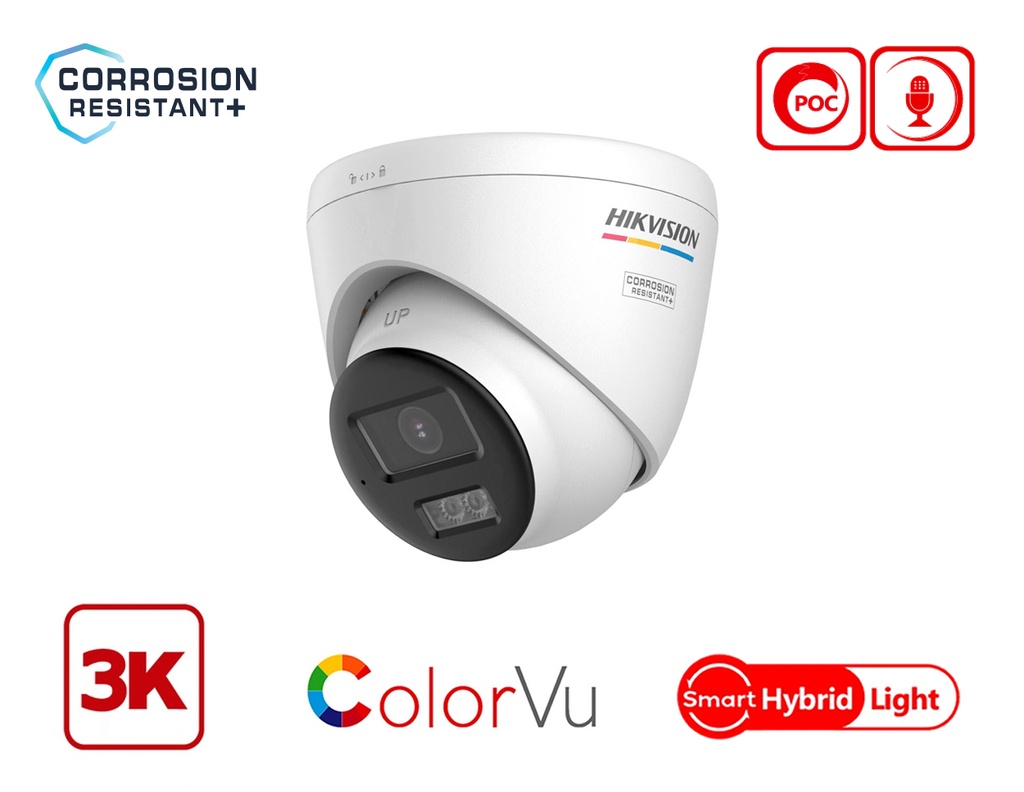 DS-2CE72KF3T-LSYE - Hikvision 3K Smart Hybrid Light ColorVu Fixed PoC Turret Camera