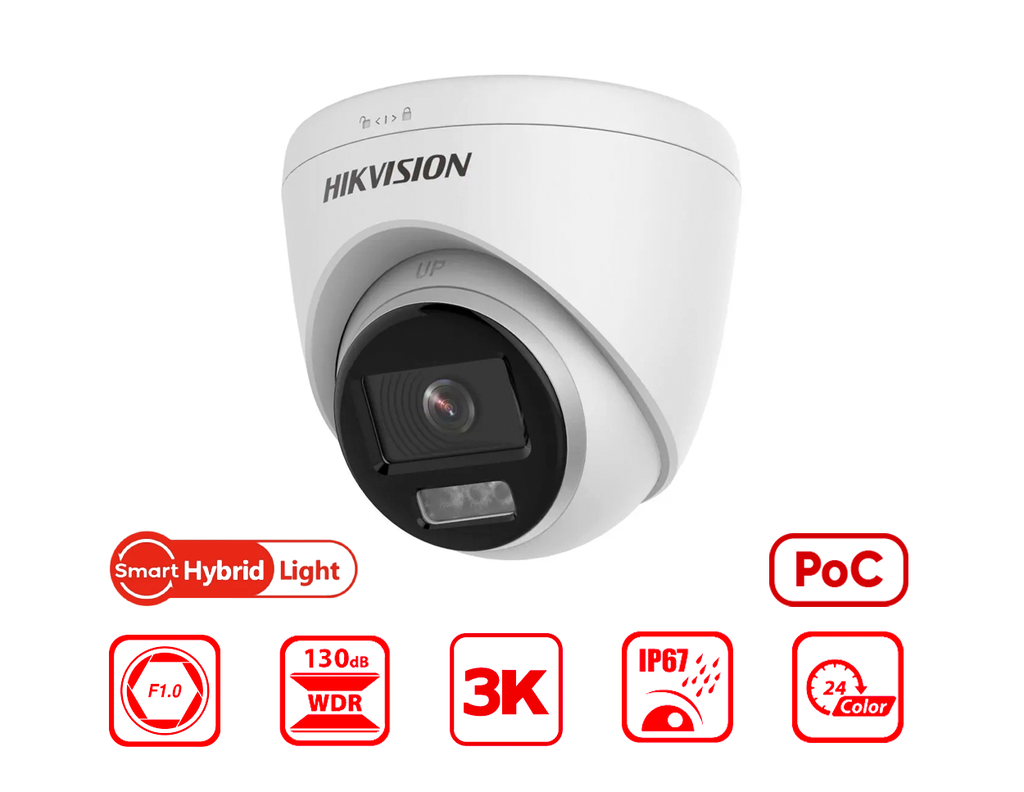 DS-2CE72KF3T-LE#UK - Hikvision 3K ColorVu Dual-light PoC Fixed Turret Camera