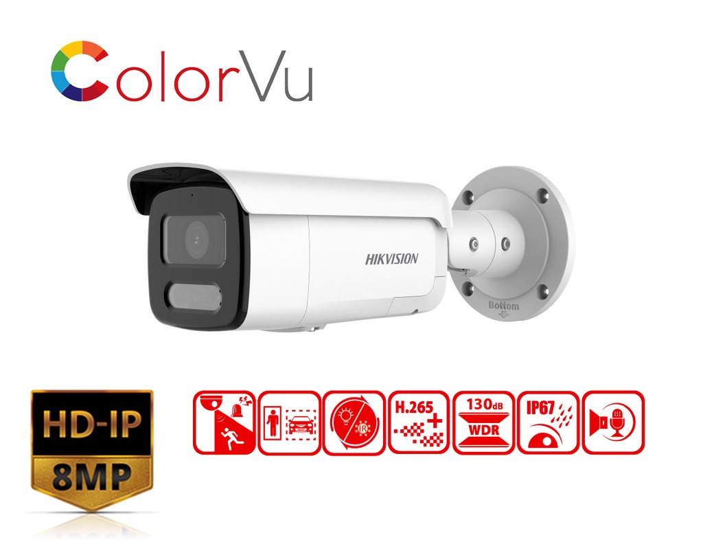 DS-2CD2T87G2H-LISU/SL(2.8MM) - Hikvision 8 MP Smart Hybrid Light with ColorVu Fixed Bullet Network Camer