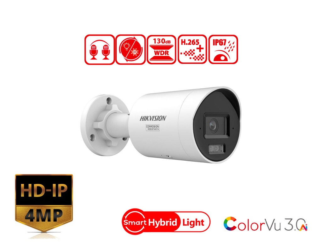 DS-2CD2047G3-LI2UY(2.8mm) - Hikvision 4 MP Smart Hybrid Light with ColorVu Fixed Mini Bullet Network Camera