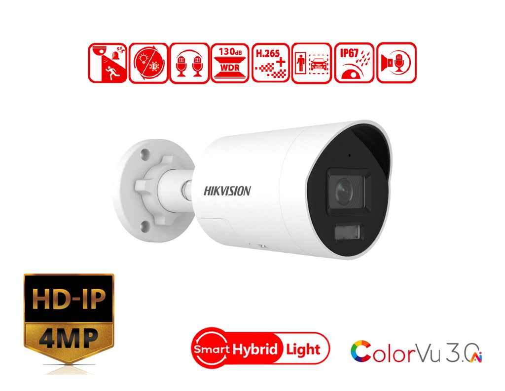 DS-2CD2047G3-LI2UY/SL(2.8mm) - Hikvision 4 MP Smart Hybrid Light with ColorVu Fixed Mini Bullet Network Camera