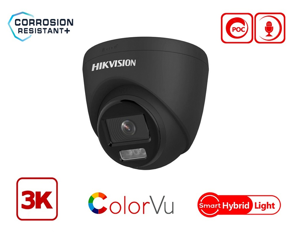DS-2CE72KF3T-LSYE - Hikvision 3K Smart Hybrid Light ColorVu Fixed PoC Turret Camera
