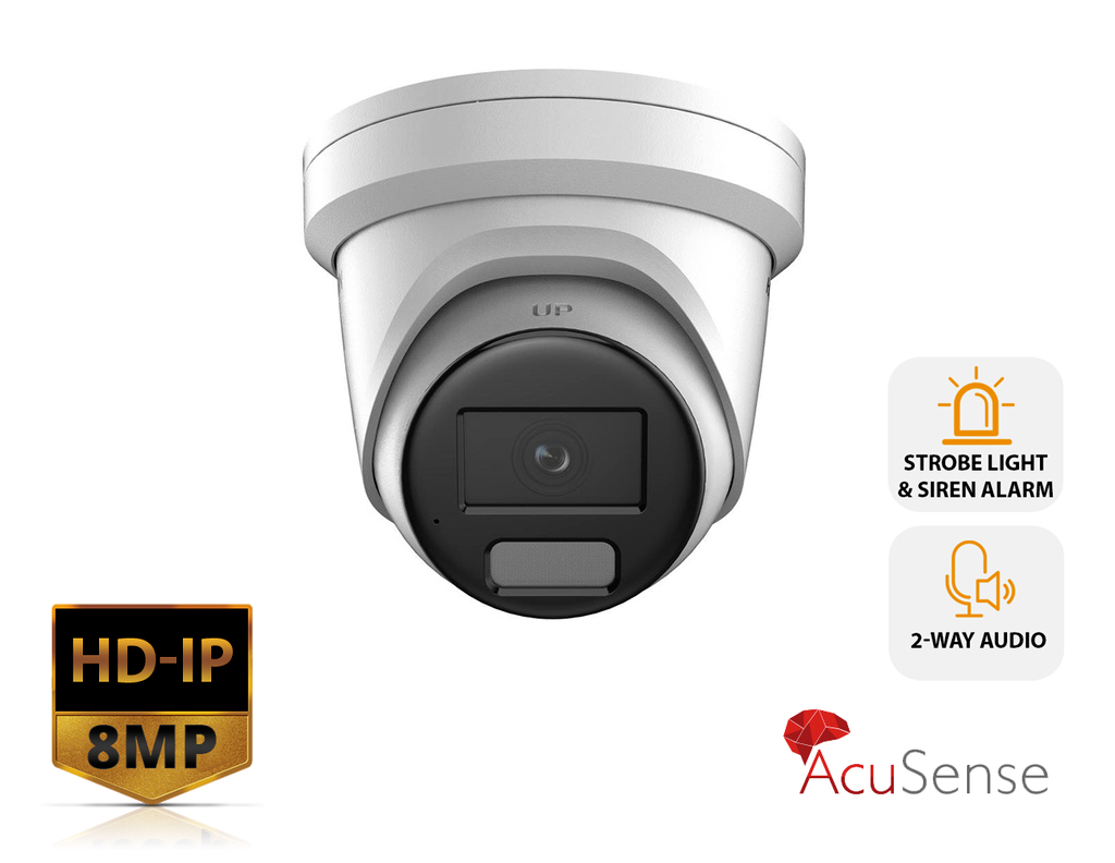 DS-2CD2386G2H-IS2U/S(L)(RB) - Hikvision 8MP AcuSense Strobe Light and Audible Warning Fixed Turret Network Camera 