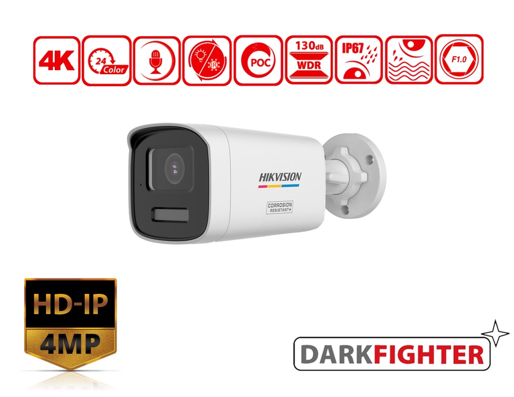 DS-2CE12UF3T-LSYE(2.8mm) - Hikvision 4K Smart Hybrid Light ColorVu Fixed PoC Bullet Camera