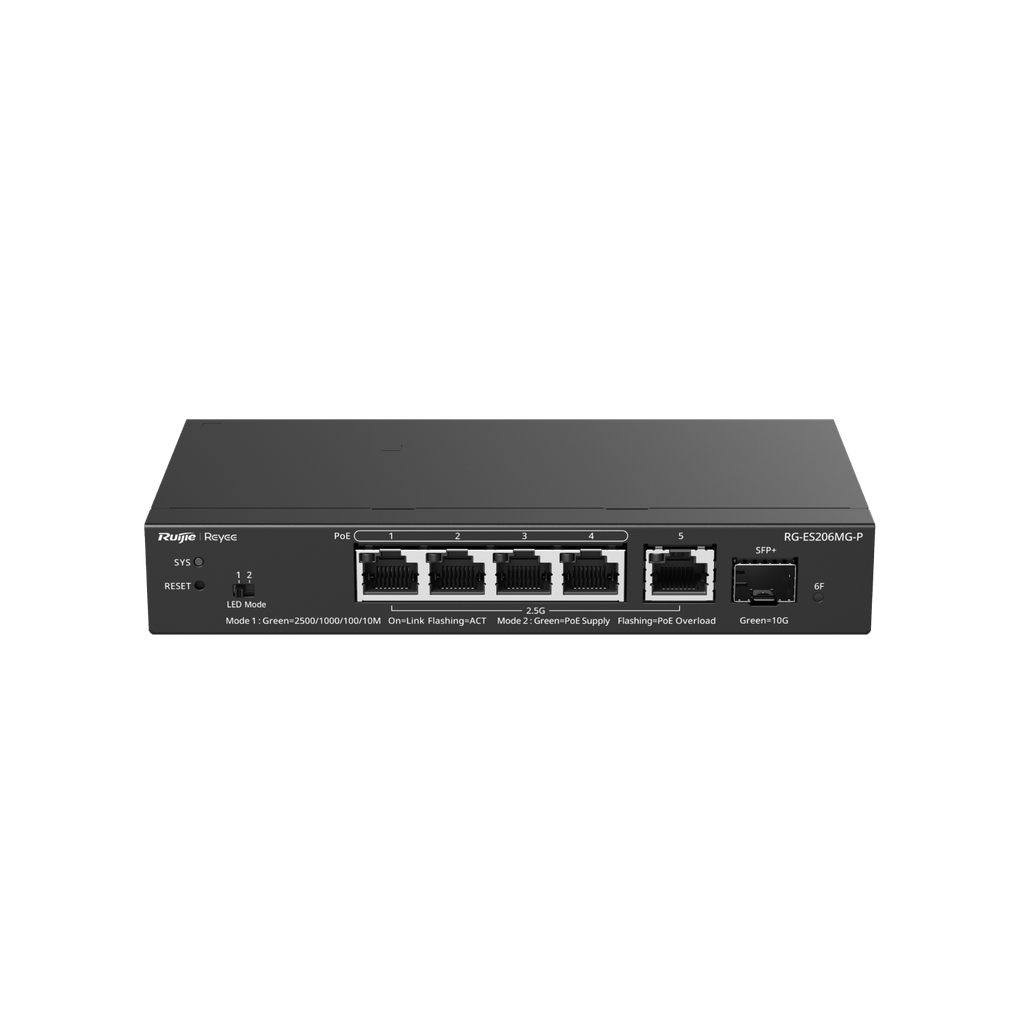 RG-ES206MG-P - Ruijie 5-Port 2.5G Cloud Managed PoE Switch, 1 x 10G Uplink