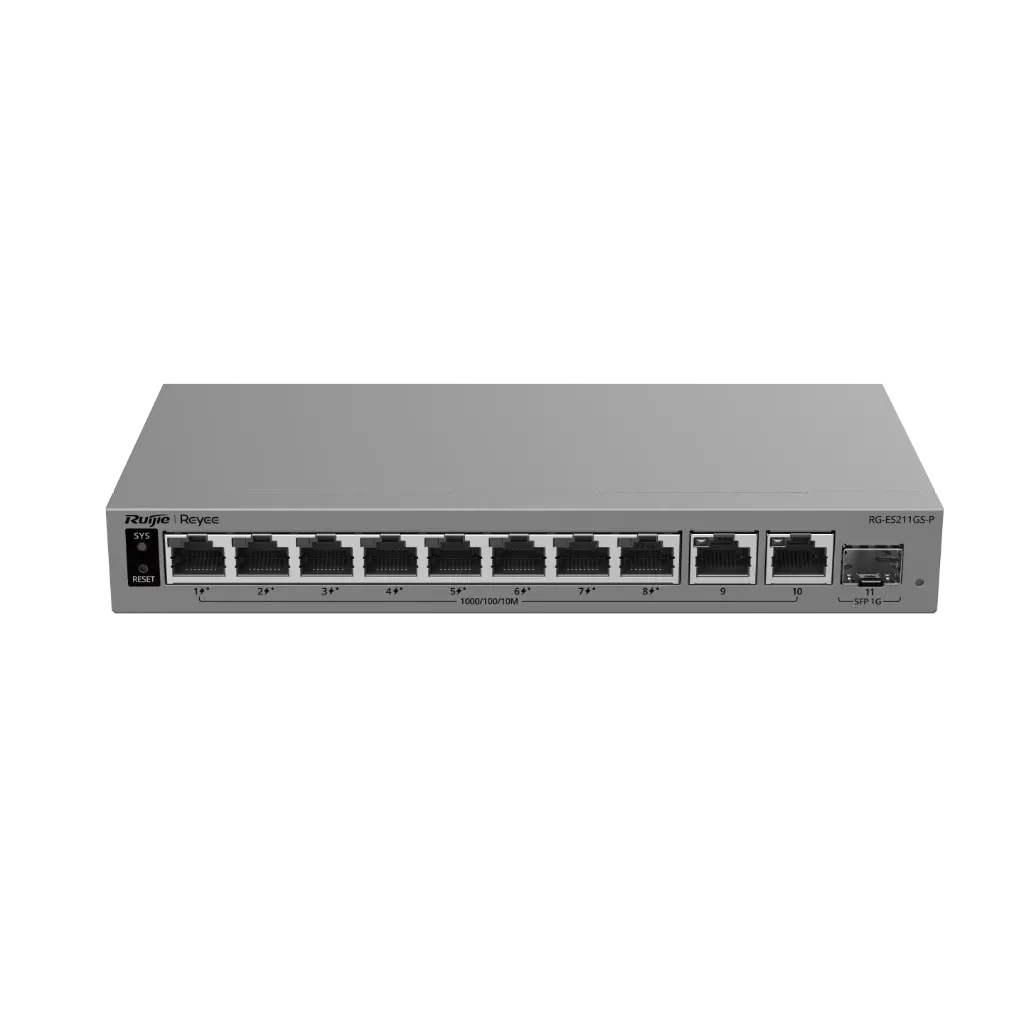 RG-ES211GS-P - Ruijie 10-Port Gigabit Smart Cloud-Managed PoE Switch with 1-Port SFP