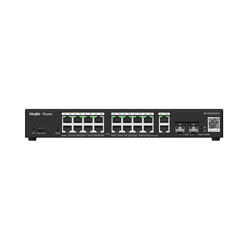 RG-ES220GS-P - Ruijie 18-Port Gigabit Smart Cloud Managed PoE Switch
