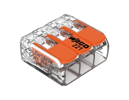 [GTWAGO3WAY] GTWAGO3WAY - Wago 3 Pole Terminal Block / Splicing Connector with Orange Lever Lock, 4mm, 450V, 32A
