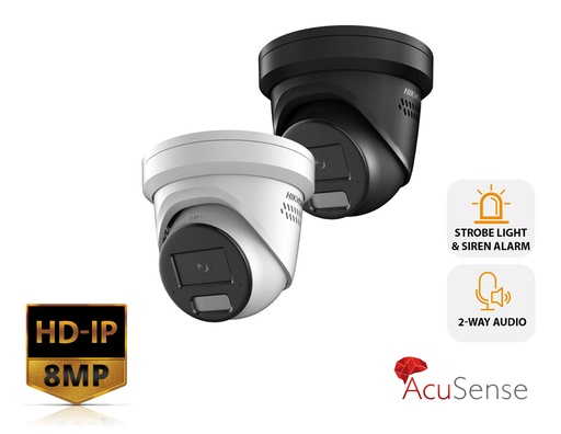 DS-2CD2386G2H-IS2U/S(L)(RB) - Hikvision 8MP AcuSense Strobe Light and Audible Warning Fixed Turret Network Camera