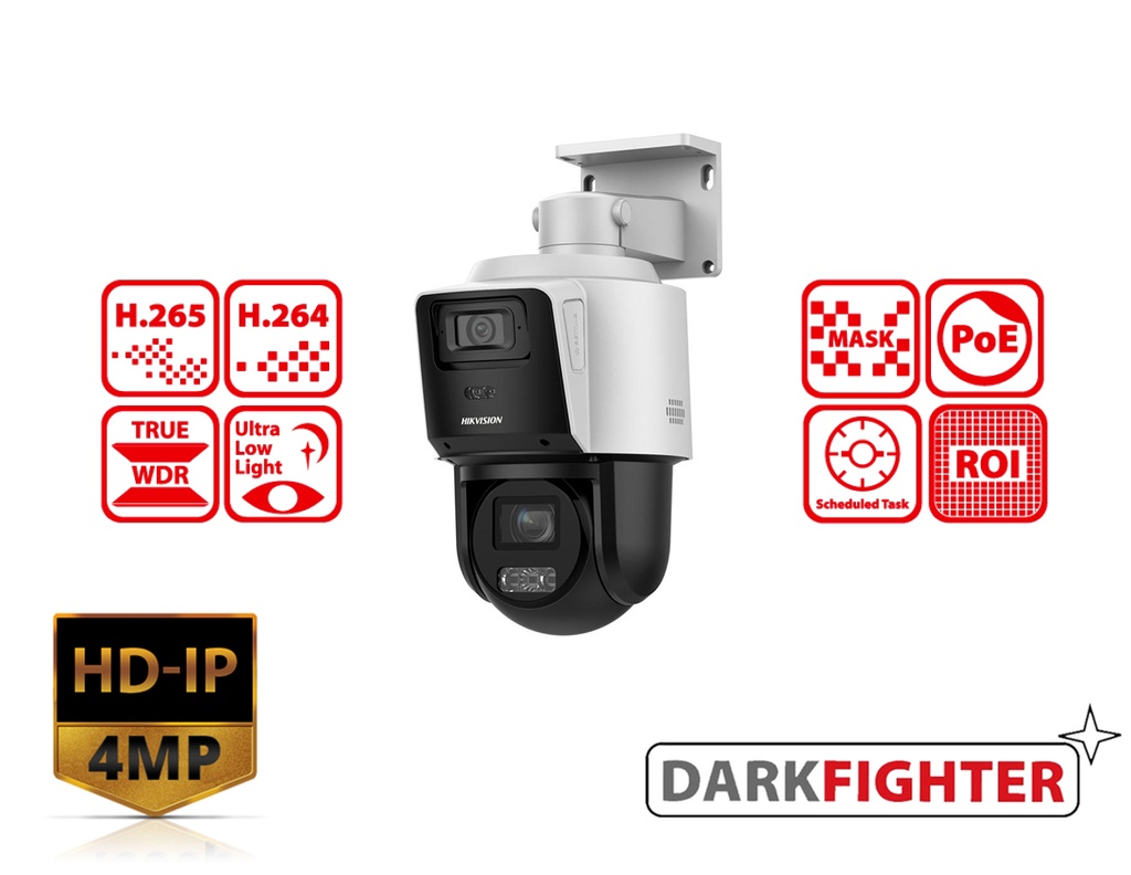 [DS-2SE3C404MWG-E/14(2.8mm)] DS-2SE3C404MWG-E/14(2.8mm) - Hikvision TandemVu 4MP+4MP 4X POE PTZ Network Camera