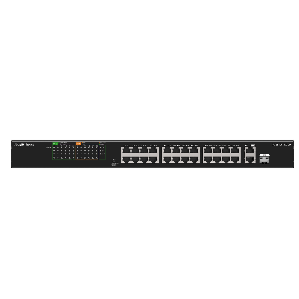 [RG-ES126FGS-LP] RG-ES126FGS-LP - Ruijie 24-Port 10/100 Mbps with 2-Port Gigabit Unmanaged PoE Switch